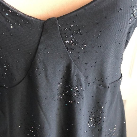 Black Top w Sparkles Adjustable Straps Asymmetrical Side on Bottom  Sz.L - Picture 2 of 10